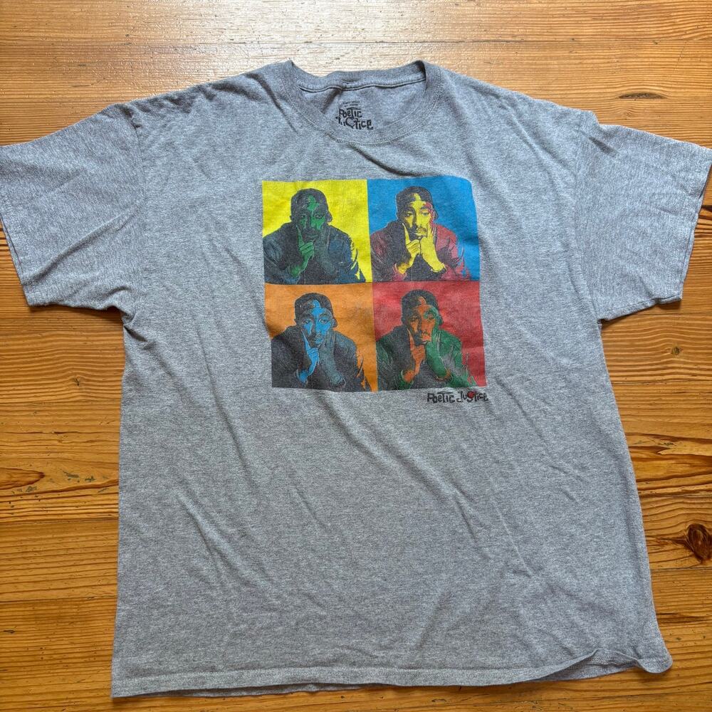 POETIC JUSTICE gray Tupac graphic short sleeve shirt‎ SIZE L